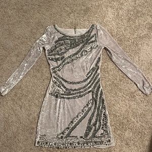 Silver sequin & velvet bodycon dress with cutouts
